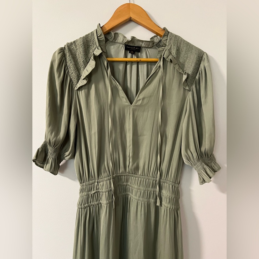 Green Smocked Midi Dress